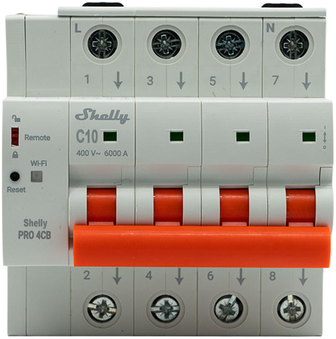 Shelly · Smarter Leitungsschutzschalter · "Pro 4CB C40" · 4-polig · 40A · Fernsteuerung · LAN · WLAN · Bluetooth