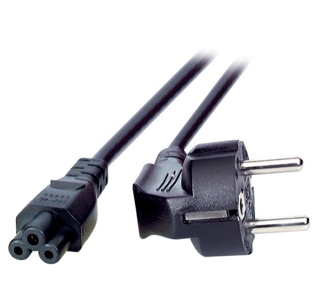 Netzkabel 230V Schutzkontakt CEE7(Stecker)->C5(Buchse), 3m, Black, (Kleeblatt,Mickymaus)