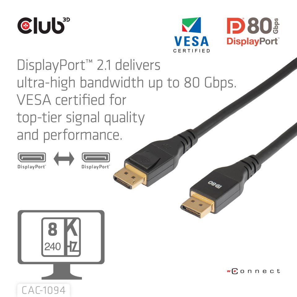 Kabel Video DisplayPort 1.4 HBR3 8K60Hz ST/ST  2,0m *Club3D*