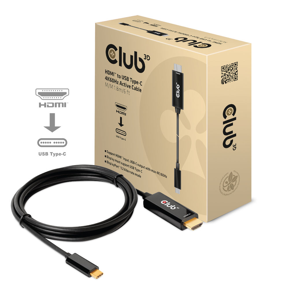 Kabel Video HDMI => USB Typ C 4K60Hz ST/ST  1,8m *Club3D* aktiv