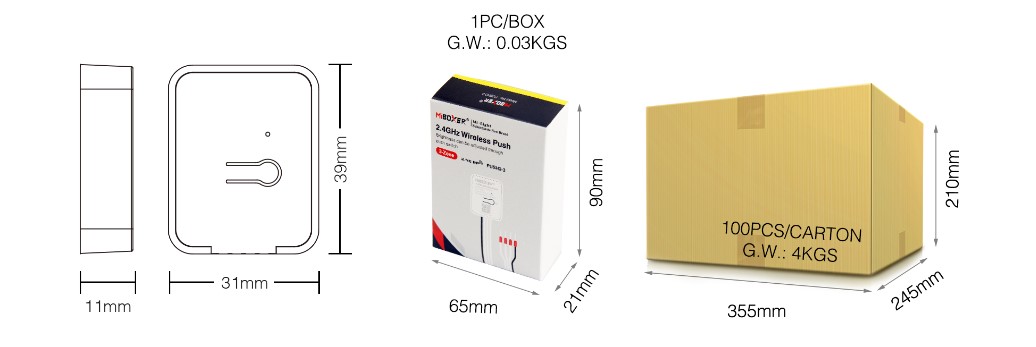 MiBoxer PUSH2-3 LED Dimmer Controller 0-10V 2,4G