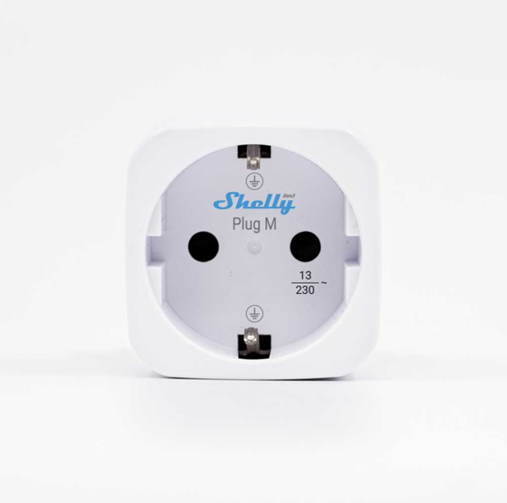 Shelly · Plug & Play "Plug M Gen3 White" · Smarter Zwischenstecker · 13A · Messfunktion · WLAN · BT · weiß