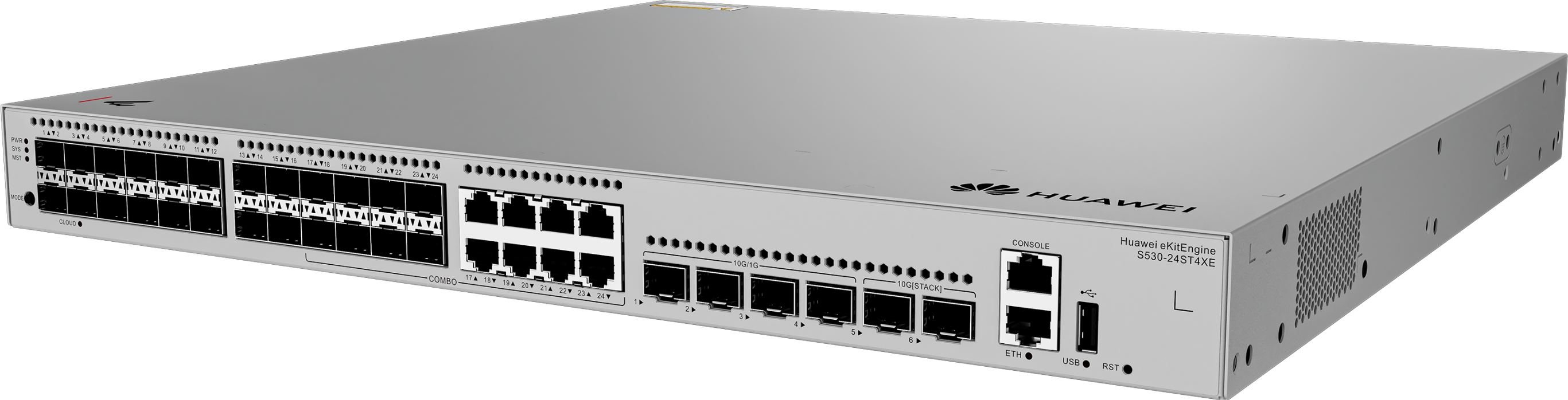 HUAWEI S530-24ST4XE 24xGE SFP Ports 8 Of Which Are Dual-Purpose 10/100/1000 Or SFP 4x10GE SFP Ports 2x12GE Stack Ports 1xAC Power