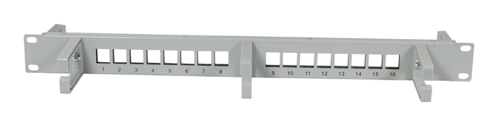 Keystone,Modulträger, 19"Patchpanel für 16xTP-Modul,  1HE(t 92mm), Lichtgrau, mit Kabelbügel, Synergy 21,