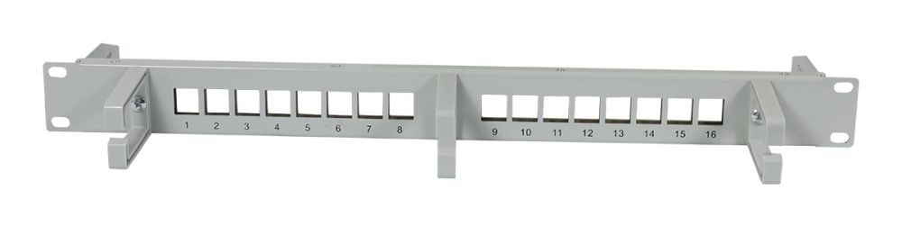 Keystone, Modulträger, 19"Patchpanel für 16xTP-Modul,  1HE(t 92mm), Lichtgrau, mit Kabelbügel, Synergy 21, Keystone, Modulträger, 19"Patchpanel für 16xTP-Modul,  1HE(t 92mm), Lichtgrau, mit Kabelbügel, Synergy 21,