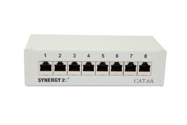 Patch Panel  8xTP, CAT6A, 500Mhz, Aufputz , Lichtgrau, LSA,  Synergy 21,