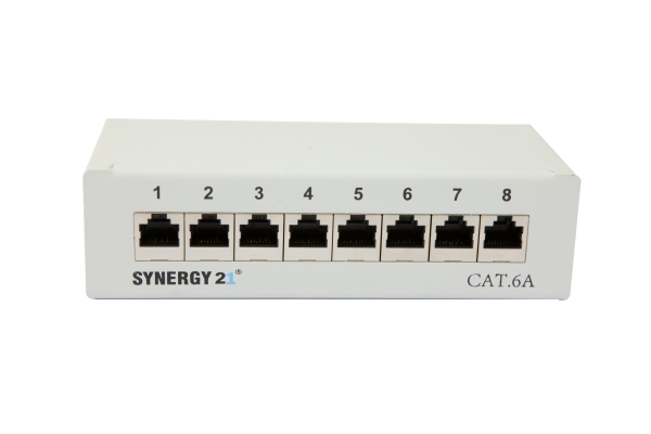 Patch Panel  8xTP, CAT6A, 500Mhz, Aufputz , Lichtgrau, LSA,  Synergy 21, Patch Panel  8xTP, CAT6A, 500Mhz, Aufputz , Lichtgrau, LSA,  Synergy 21,