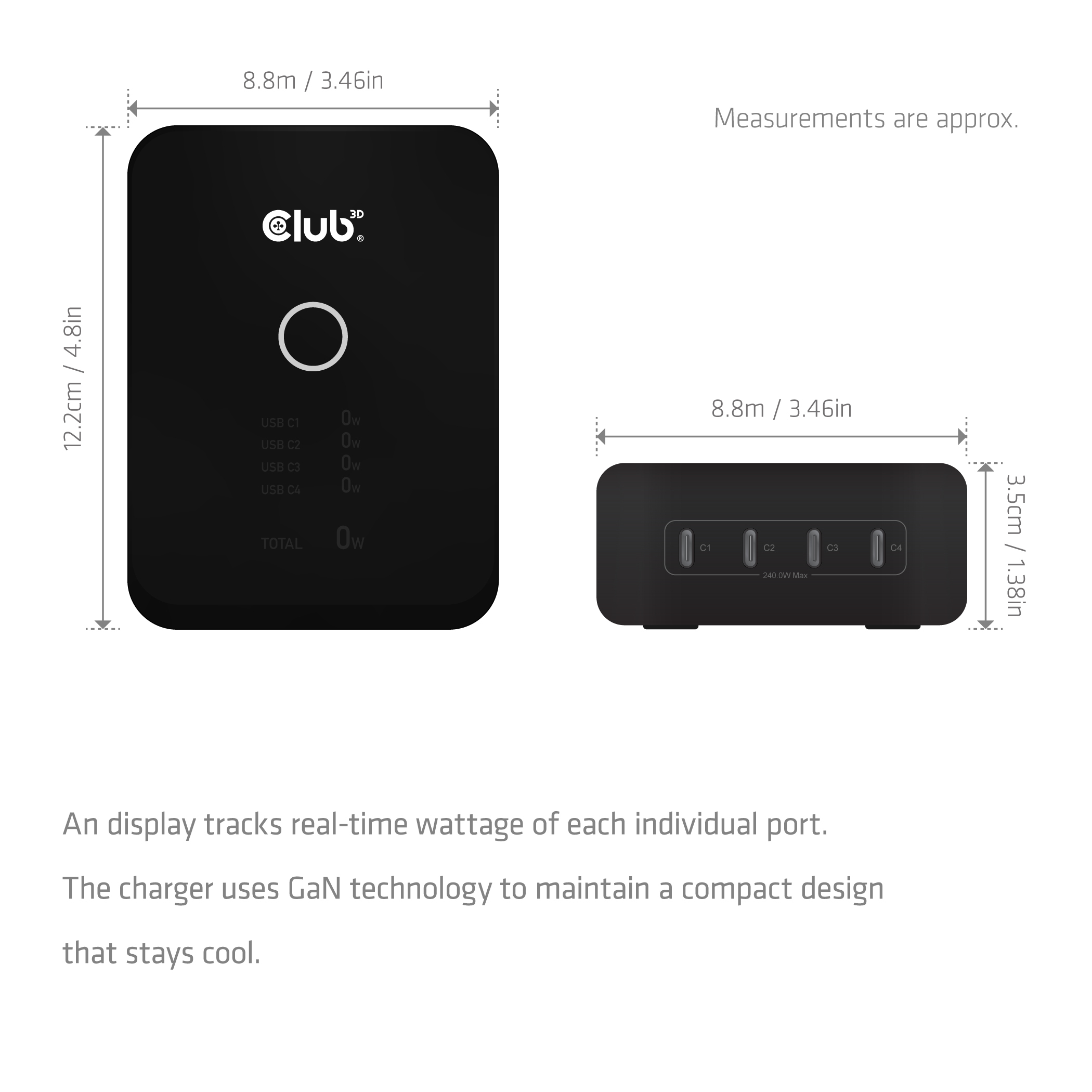 Club 3D Netzteil USB Typ C  4-fach 240W - Leistungsüberwachung