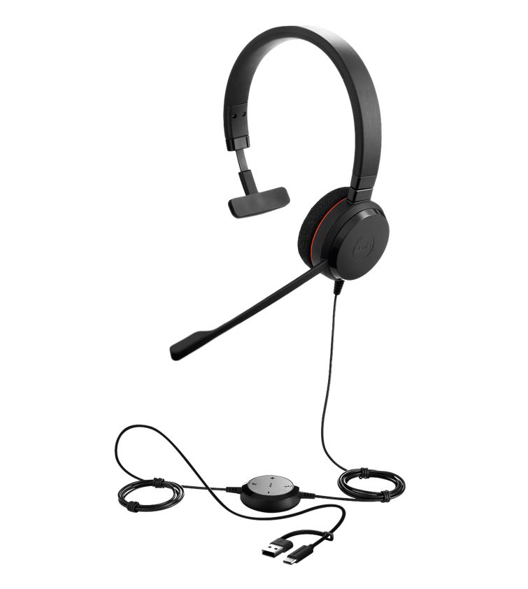 Jabra Evolve 20 Headset Wired Head-band Office/Call center USB Type-C / USB Type-A Black