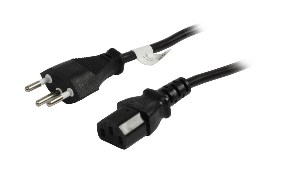 Synergy21 Netzkabel 230V Schweiz(Stecker)J12/KaltgeräTe IEC-C13(Buchse), 2m, Black