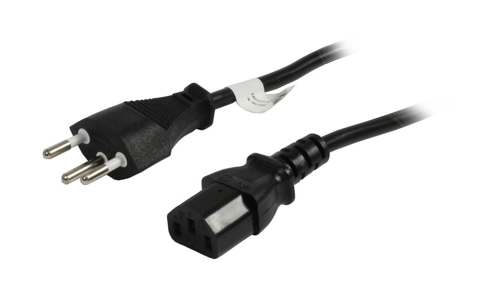 Netzkabel 230V Schweiz(Stecker)J12/Kaltgeräte IEC-C13(Buchse), 2m, Black, Synergy21