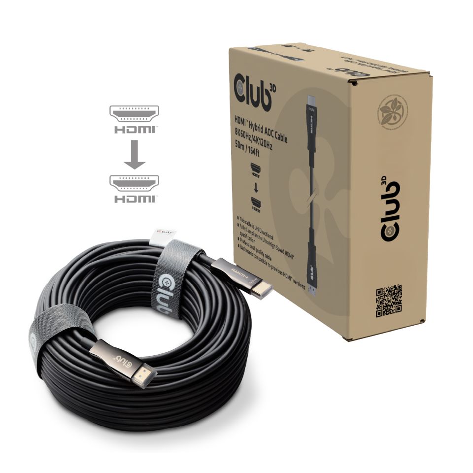 CLUB3D HDMI™ Hybrid AOC Cable 8K60Hz/4K120Hz 50m / 164.04ft