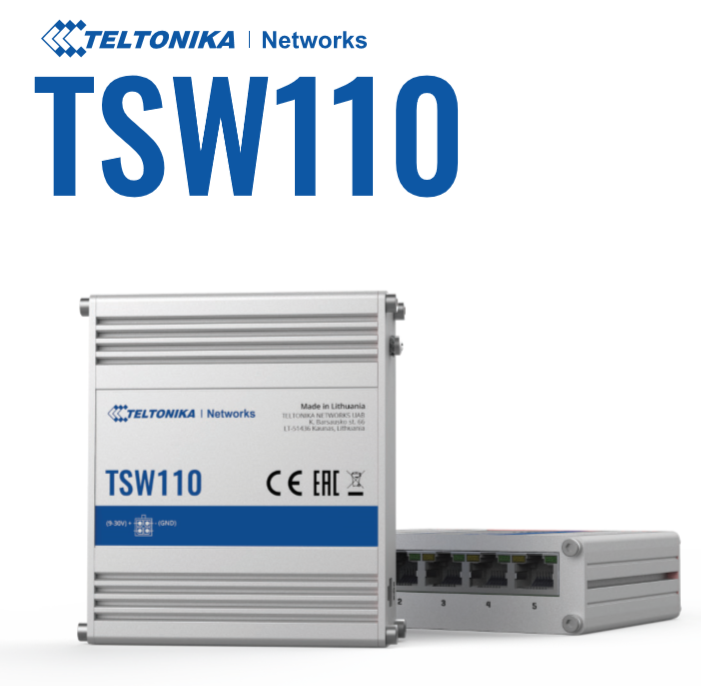 Teltonika TSW110 Unmanaged Gigabit Ethernet (10/100/1000) Power over Ethernet (PoE) Blue, Grey