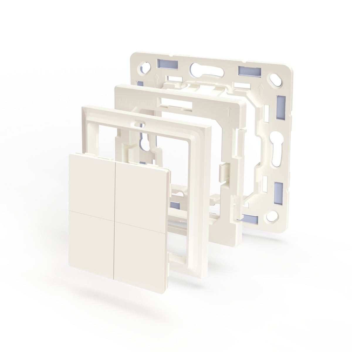 Shelly · Plug & Play Zubehör · "BLU Wall Switch 4 Adapter Gira & Merten" · Weiß Shelly · Plug & Play Zubehör · "BLU Wall Switch 4 Adapter Gira & Merten" · Weiß