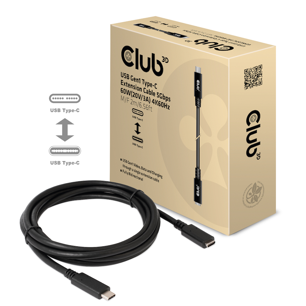 Kabel USB, C(St) => C(Bu),  2.0m, USB3.1, *Club 3D*  5Gbps