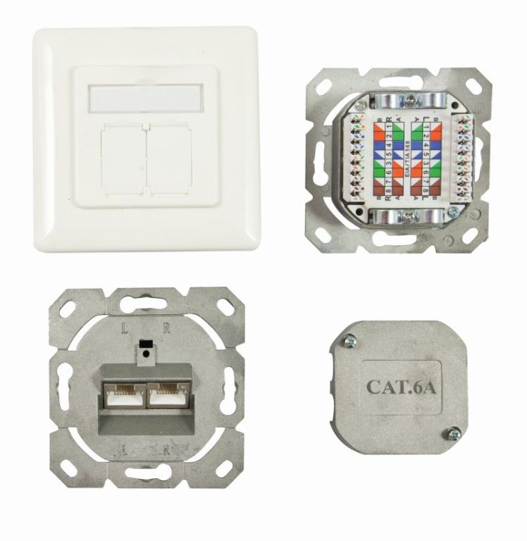 Dosen TP, UP, 2-fach, CAT6A, 500Mhz, Reinweiss, LSA, Synergy 21, senkrechter hinterer Kabeleingang Dosen TP, UP, 2-fach, CAT6A, 500Mhz, Reinweiss, LSA, Synergy 21, senkrechter hinterer Kabeleingang