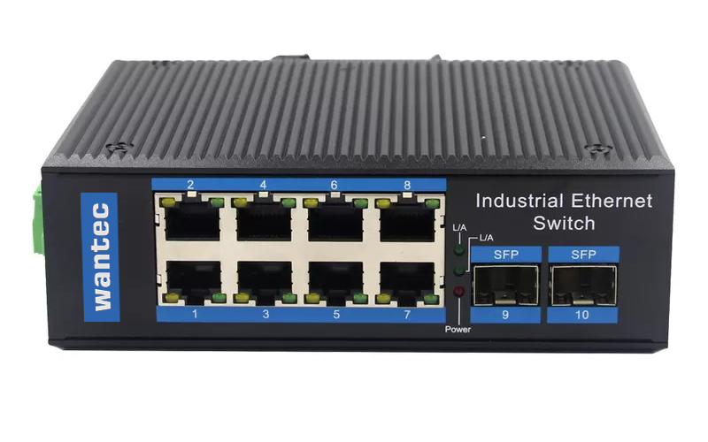 Wantec - Industrial Fiber Ethernet Switch für Hutschiene, 8 Port + 2 SFP