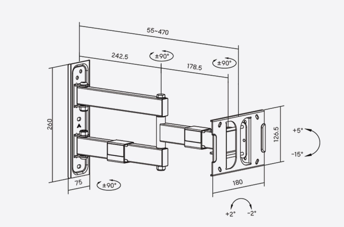 Edbak VISARIO - Edbak WMA75 VISARIO - Standard-Schwenkarm für Bildschirme von 43" bis 75", maximale Tragkraft 30 kg