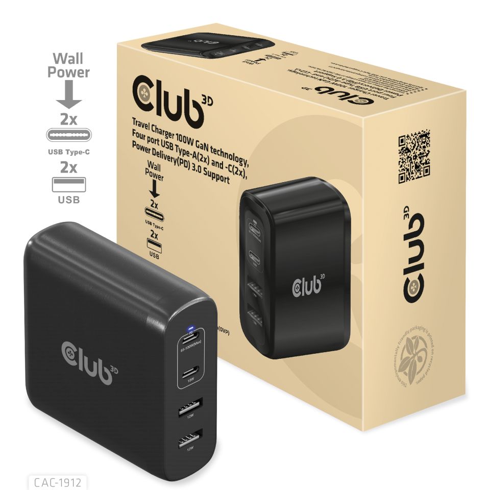 Club 3D Netzteil USB  4-fach 2xUSB-A 2xUSB-C
