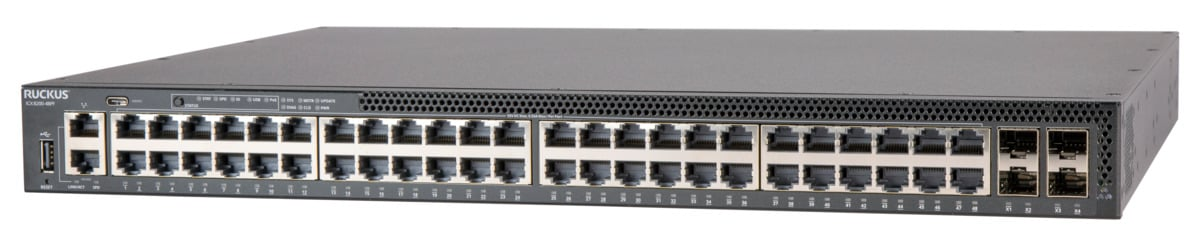 RUCKUS Networks switch full managed layer3 52 port • 48x 1 gbe • poe budget 740 w • 48x poe at • 4x sfp28 • 19" • icx8200-48pf