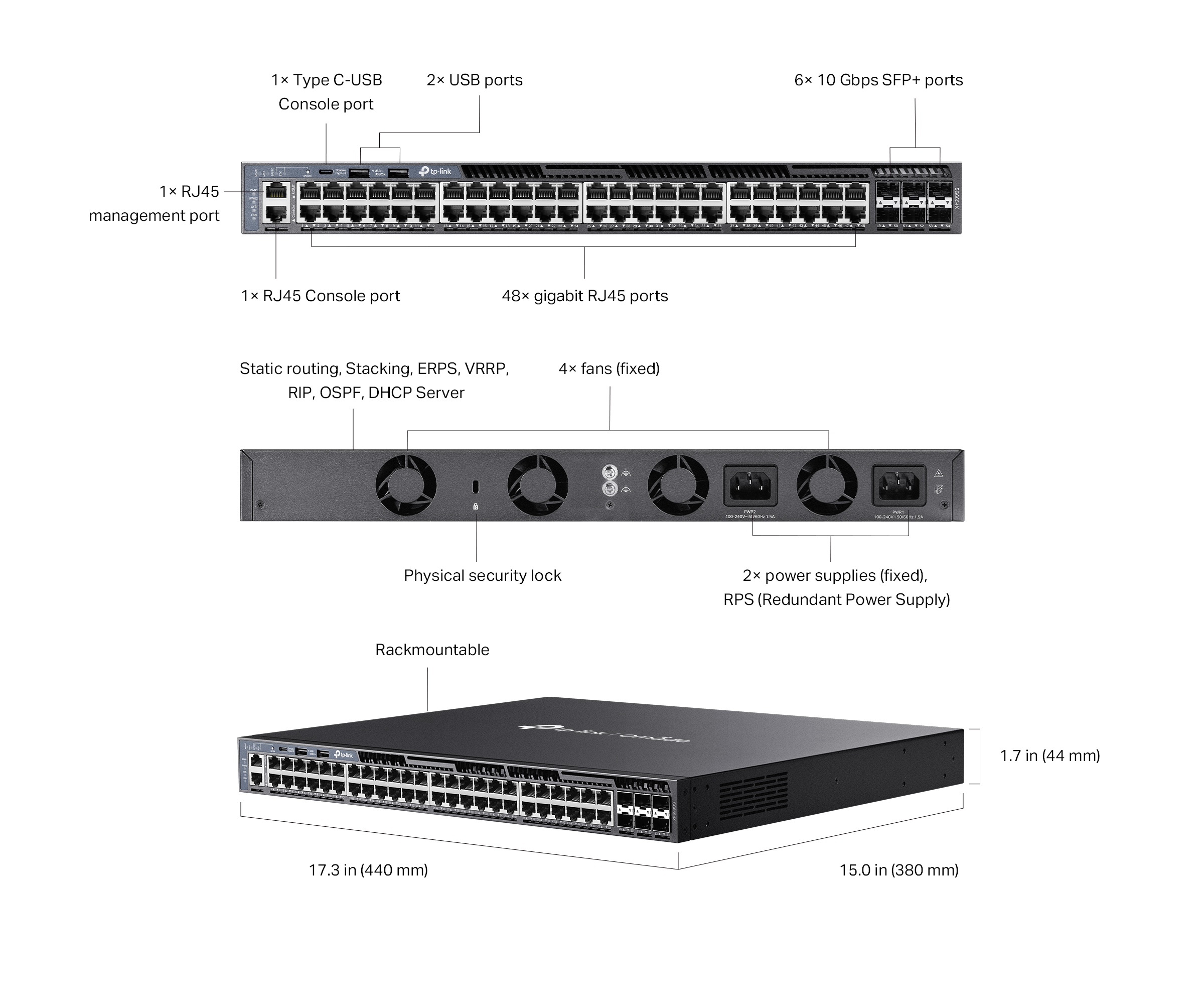 TP-Link Switch full managed Layer3 54 Port • 48x 1 GbE • 6x SFP+ • 19” • Omada • TL-SG6654X