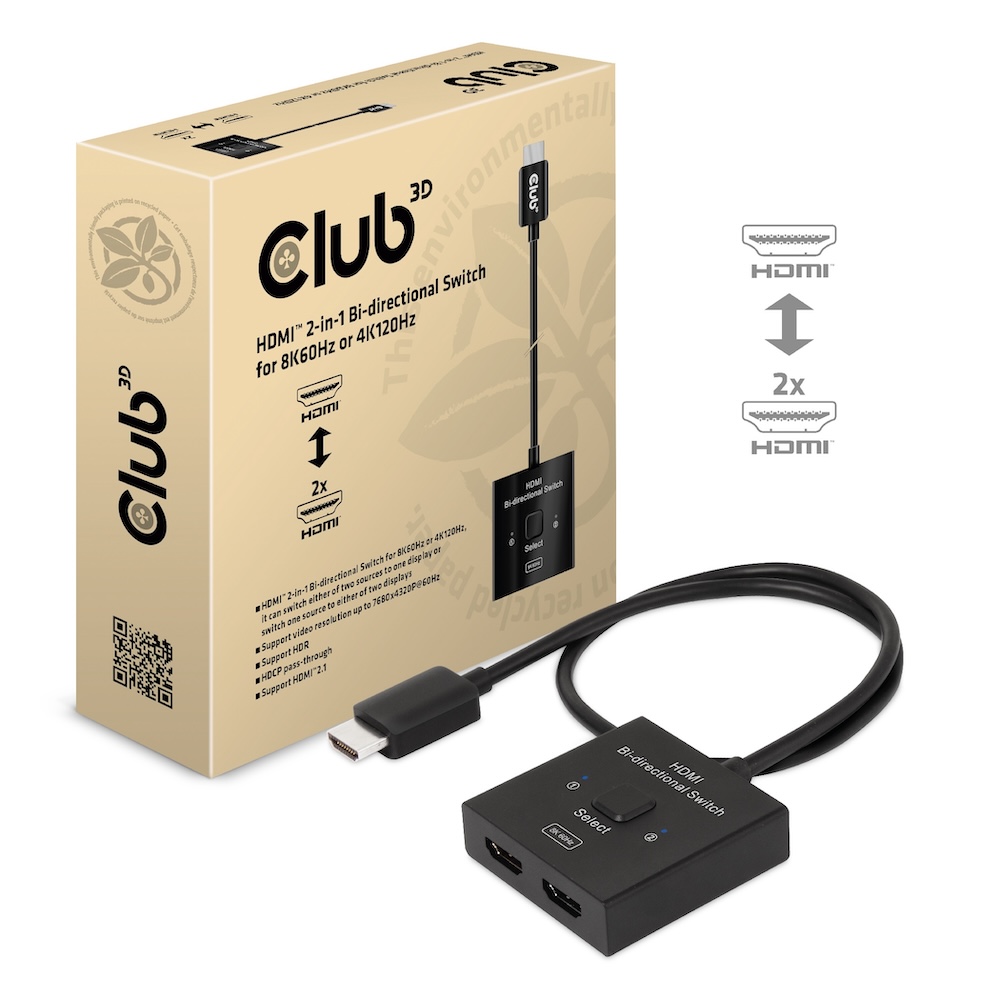 Video Splitter 2x HDMI 2in1 Bi-Directional 8K60Hz Club3D