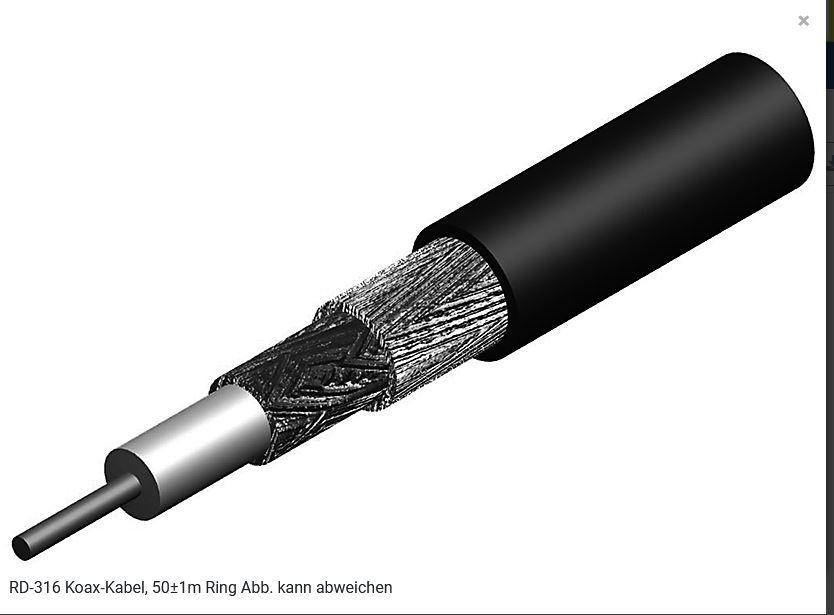 TelegäRtner Koax, Kabel, RD-316 Koax-Kabel, 50 Ohm, 50m Ring