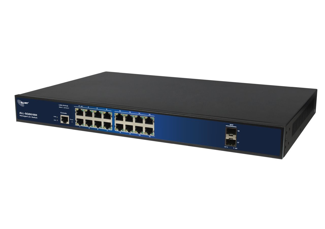 ALLNET Switch full managed Layer2+ 18 Port • 16x GbE • 4x SFP • 19" • Lüfterlos • ALL-SG8618M