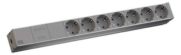 ALLNET 19"zbh. Steckdosenleiste, 7xDosen(CEE7)->Stecker(CEE7), NF, ALU, Lichtgrau, Bachmann