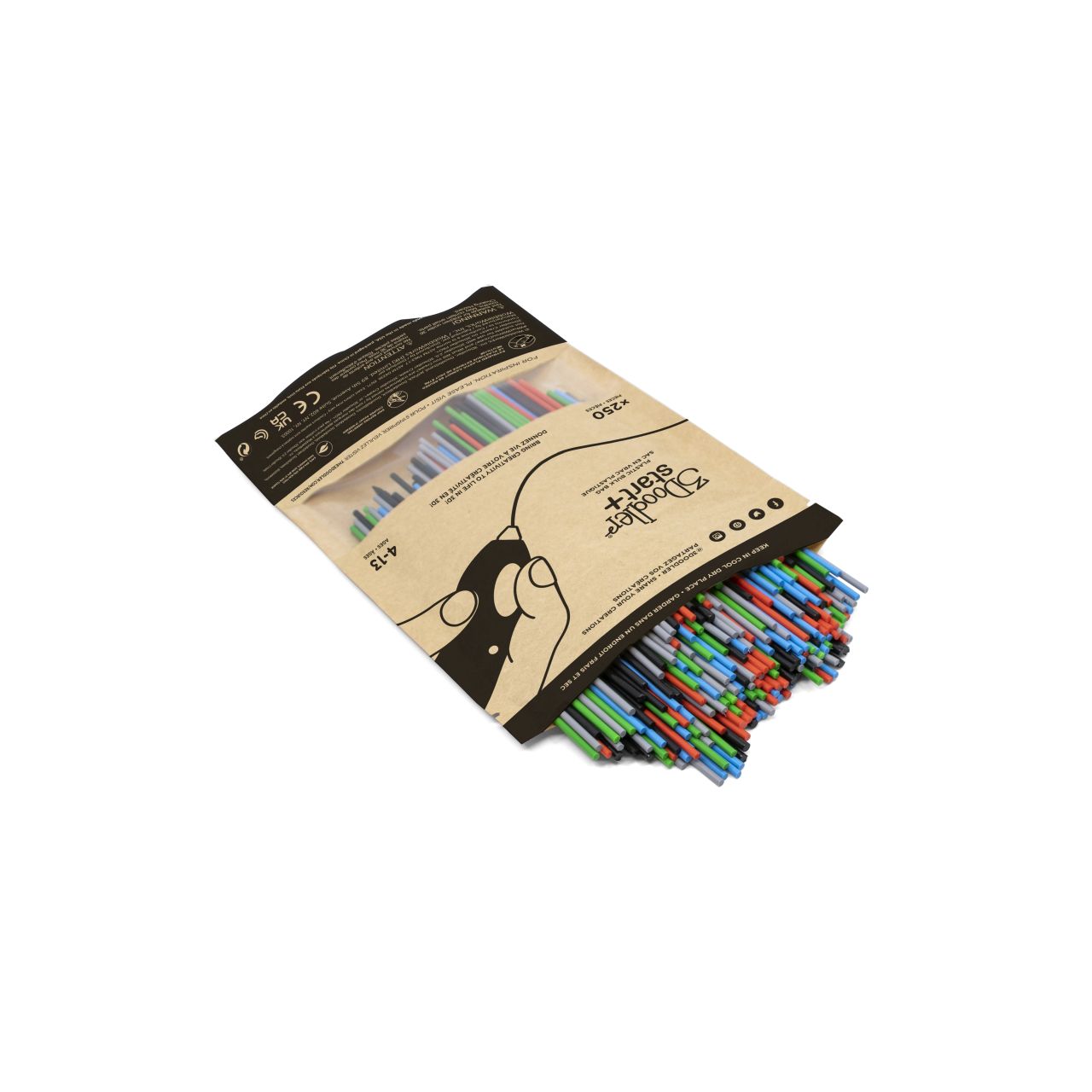 3Doodler Primary Pow Mixed Bag 250 Compostable plastic Blue, Green, Grey, Red 1 g