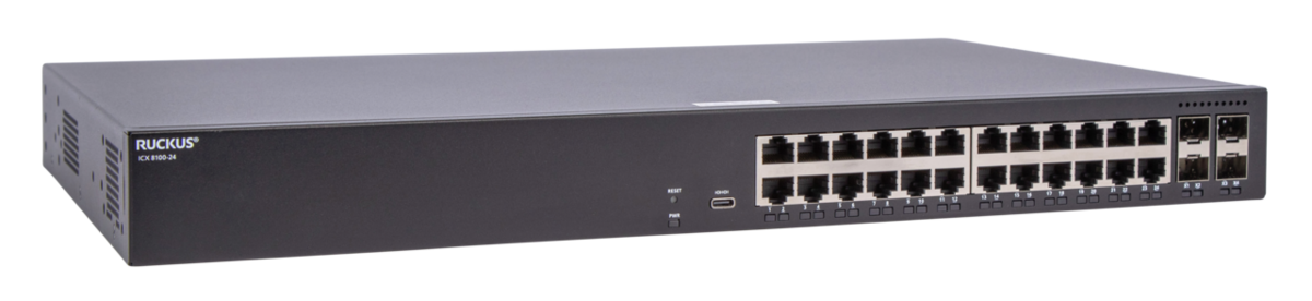 RUCKUS Networks Switch Full Managed Layer2 26 Port • 24x 1 Gbe • 4x 1g Sfp • Advanced Layer 2 • Icx8100-24