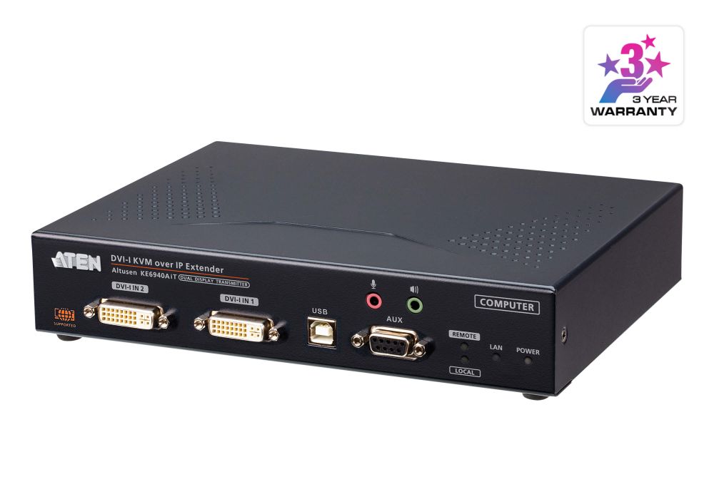 Aten KVM-Extender, over IP, Dual-Display KVM(nur Transmitter), Sender mit Internetzugang, DVI-I