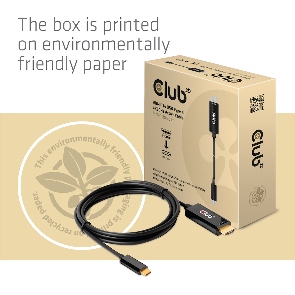 Kabel Video HDMI => USB Typ C 4K60Hz ST/ST  1,8m *Club3D* aktiv