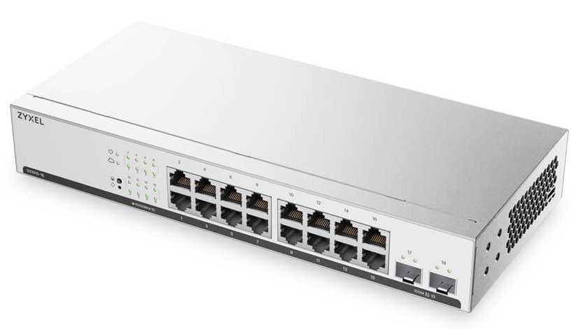 Zyxel Switch Smart Managed Layer2 18 Port • 16x 1 GbE • 2x SFP • 19 " • LüFterlos • NebulaFlex • GS1915-18V2