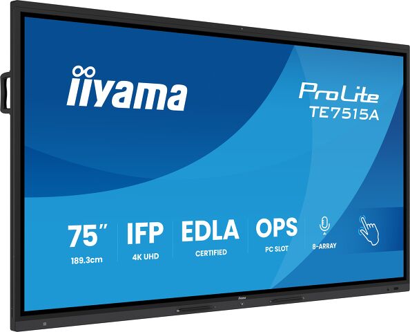 iiyama TE7515A-B2AG Signage Display Interactive flat panel 190.5 cm (75") Wi-Fi 550 cd/m² 4K Ultra HD Black Touchscreen Built-in processor Android 24/7