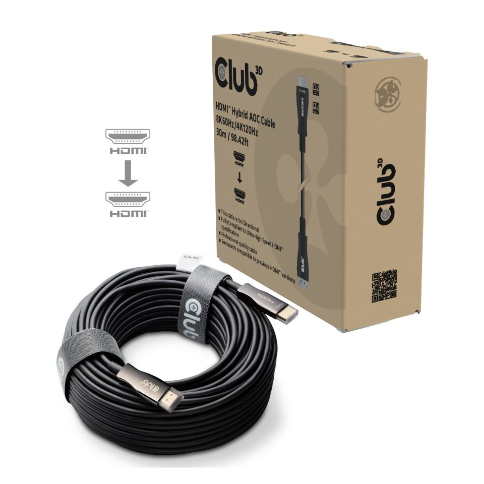 CLUB3D HDMI™ Hybrid AOC Cable 8K60Hz/4K120Hz 30m / 98.42 ft