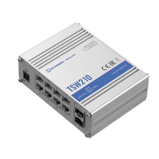 Teltonika · Switch · TSW210 · 8 Port Gigabit Industrial unmanaged Switch, 2 SFP Teltonika · Switch · TSW210 · 8 Port Gigabit Industrial unmanaged Switch, 2 SFP