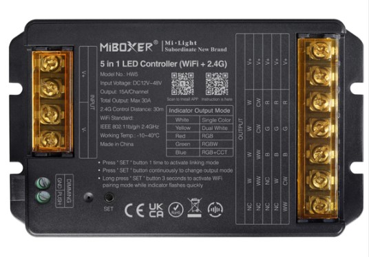 LED Controller HC-Serie 5in1 RGB-WW (RGB-CCT) DC12 48V WiFi 2.4G HP 30A Milight/Miboxer