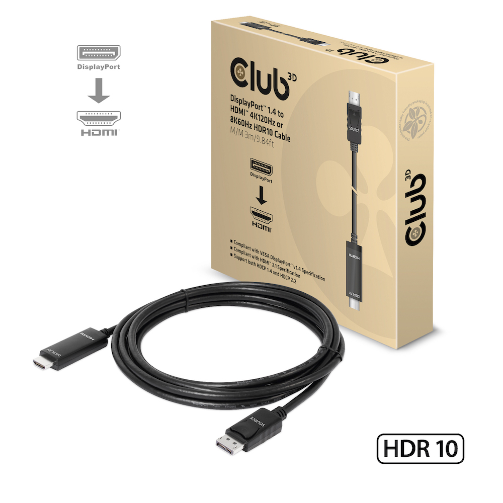 Club3D Cable DisplayPort 1.4 HDMI HDR 8K60Hz Active 3m Retail