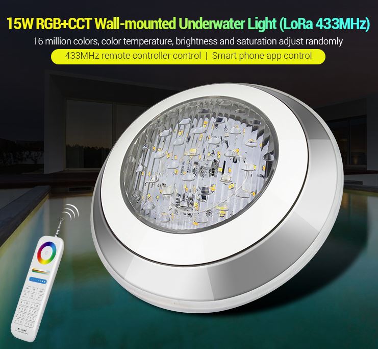 LED LoRa (433MHZ) Poolleuchte 15W RGB CCT Milight/Miboxer
