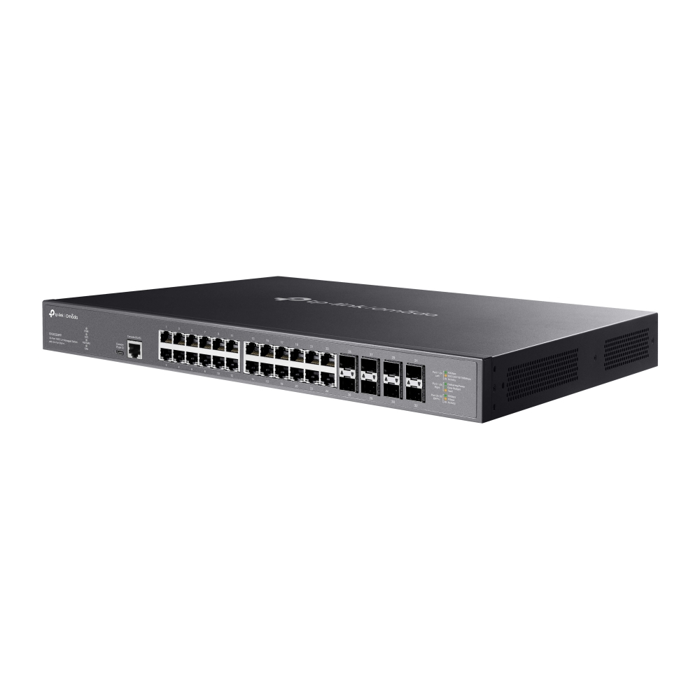 TP-Link Switch full managed Layer2+ 32 Port • 24x 10GbE • 8x SFP+ • PoE Budget 770 Watt • 24x PoE af/at/bt • 19” • Omada • SX3832MPP