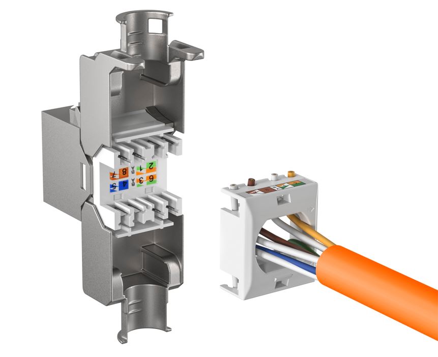 Keystone, Modul, TP-Buchse(RJ45), CAT6A, 500MHz; Slimline, für Dosen- und Patchpanel-Modulträger,