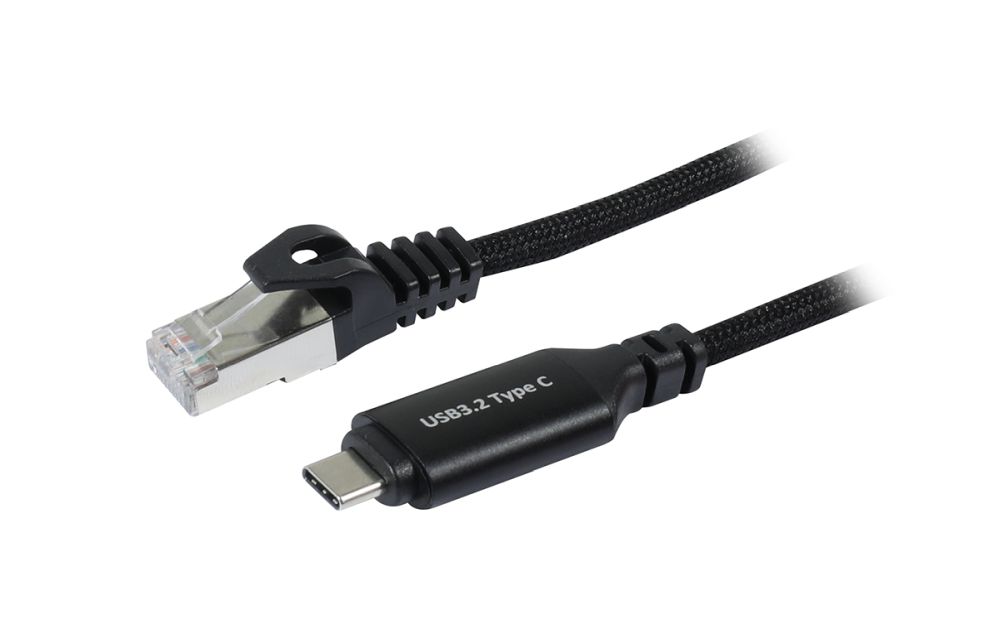 Kabel USB, C(St) => RJ45(St)_Netzwerkkarte,  2,0m, USB3.2 Type-C,  schwarz(Textil), Synergy 21,