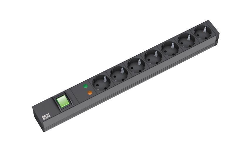 BACHMANN 48,26cm 19Zoll Steckdosenleiste 7-Fach Mit US Mit Switch Black