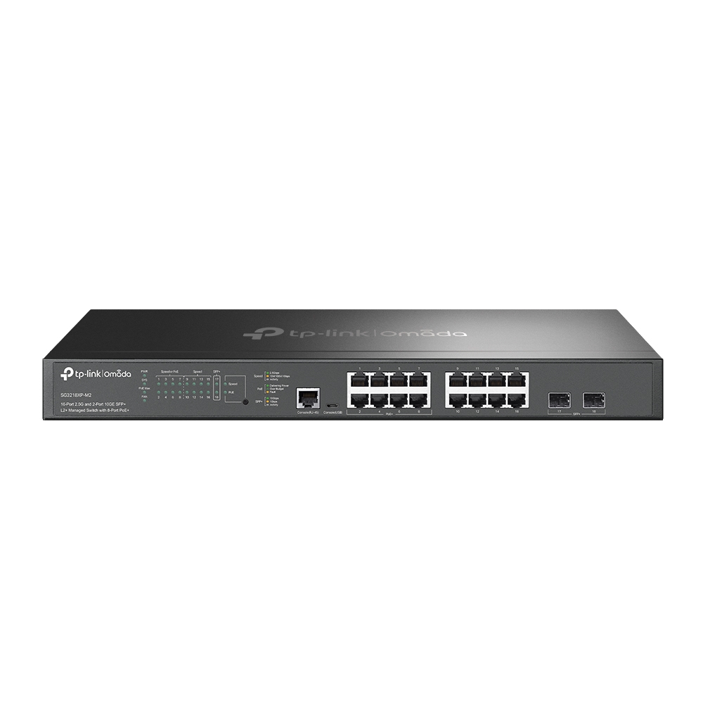 TP-Link Switch smart managed Layer2 18 Port • 8x 2.5 GbE POE • 8x 2.5 GbE • PoE Budget 150W • 2x SFP • 19" • Omada • SG3218XP-M2