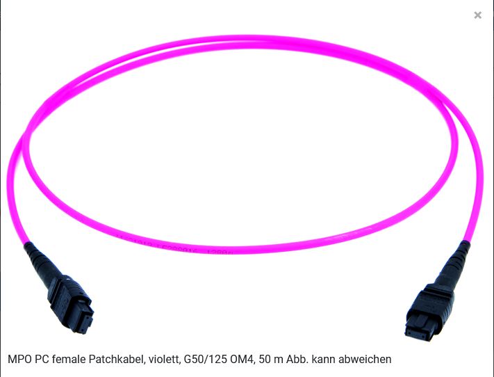 TelegäRtner LWL, PatchKabel, MPO, OM4, Aqua Female Patch Cord 50m