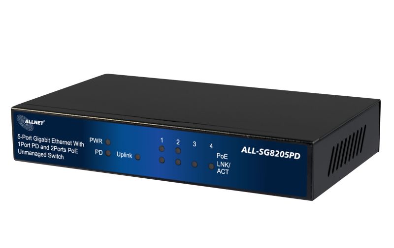 ALLNET Switch unmanaged 5 Port Gigabit 36W / 2x PoE / 2x LAN / 1x PoE+ In / "ALL-SG8205PD" ALLNET Switch unmanaged 5 Port Gigabit 36W / 2x PoE / 2x LAN / 1x PoE+ In / "ALL-SG8205PD"