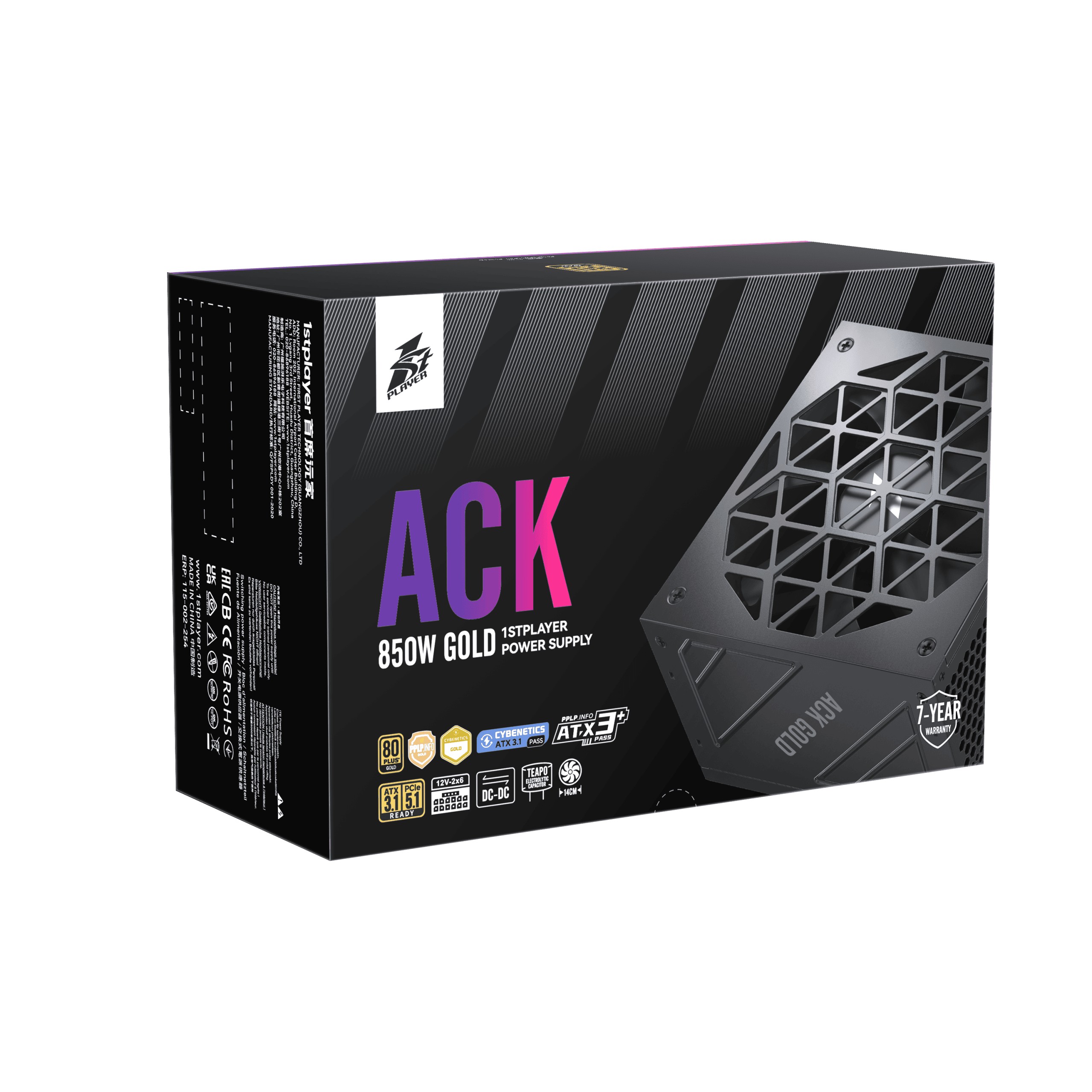 1stPlayer Netzteil ACK 80 Plus Bronze 850W Schwarz