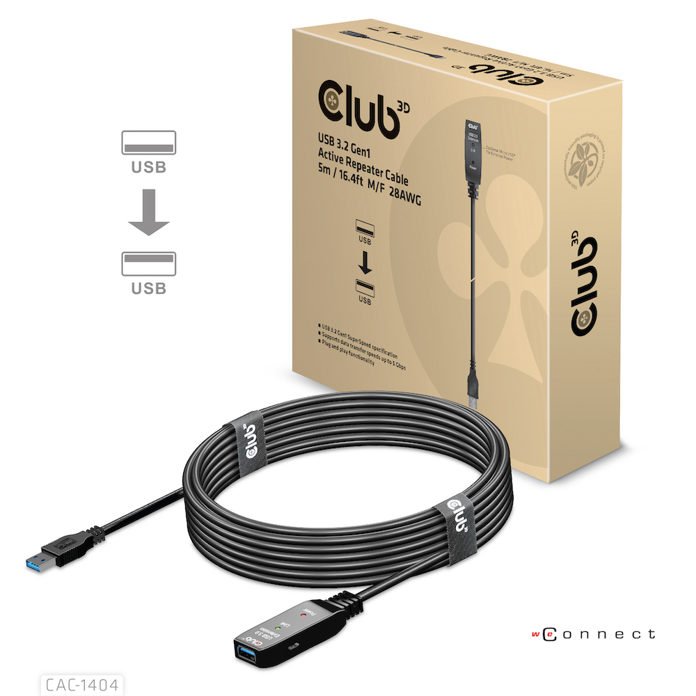 Cable USB 3.2 A (St) A (Bu) 5,0m Club 3D Active