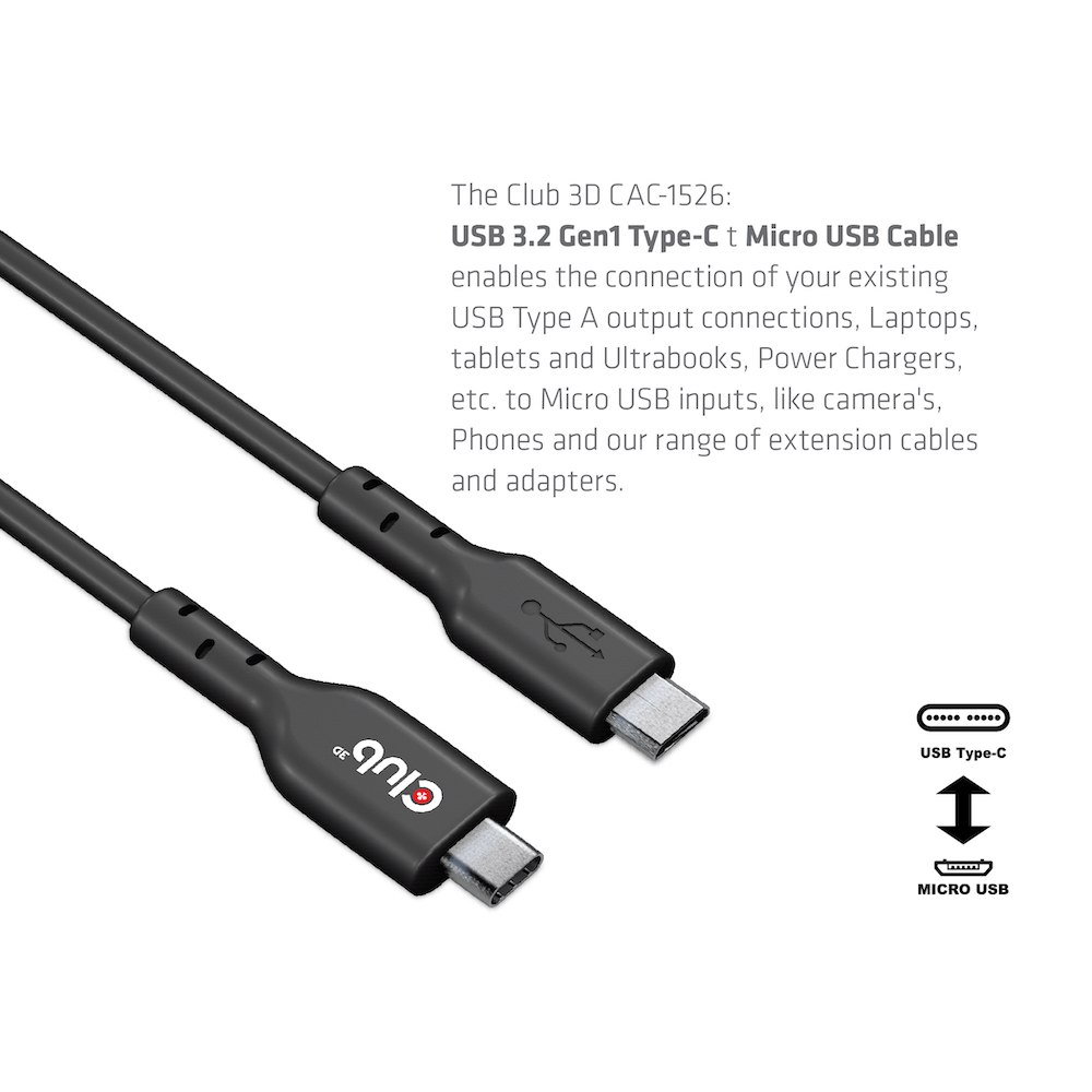 Kabel USB 3.2 C (St) => Micro USB (St)  1,0m *Club 3D*